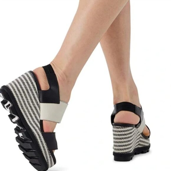 Sorel Joanie II HI Slingback Black and White Wedge Shoes with Striking Platform - Picture 11 of 16